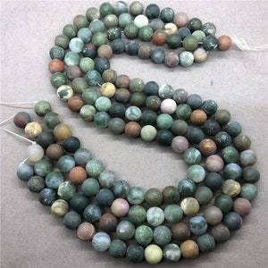 1 Full Strand 15.5" Genuine Natural A Grade Loose Round Semi Precious Matte Frosted Indian Agate Stone Gemstone Beads 4mm 6mm 8mm 10mm 12mm image 3
