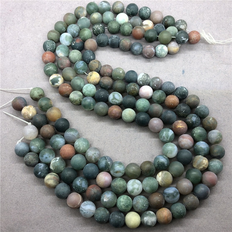 1 Full Strand 15.5" Genuine Natural A Grade Loose Round Semi Precious Matte Frosted Indian Agate Stone Gemstone Beads 4mm 6mm 8mm 10mm 12mm image 3