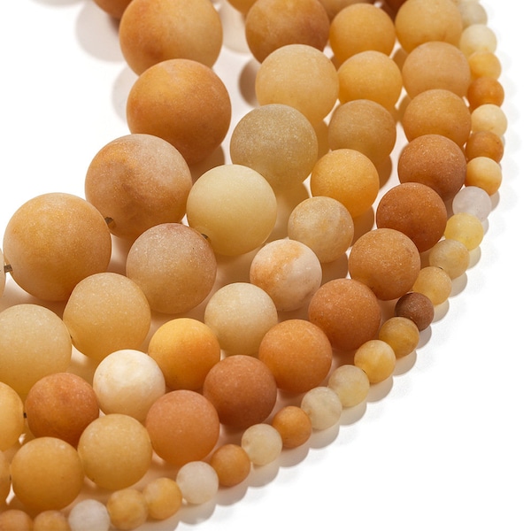 1 Full Strand 15.5" Loose Round Frosted Semi Precious Matte Genuine Natural Yellow Topaz Stone Dull Gemstone Beads for Jewelry Making