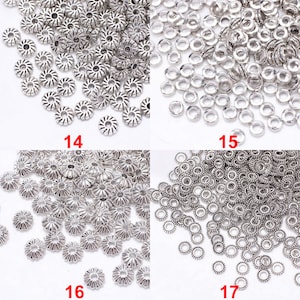 Bulk You Pick stile assortito 100 pezzi rondelle in argento tibetano antico sciolto rotondo margherita ciambella distanziatore perline in metallo per creazione di gioielli fai da te immagine 7