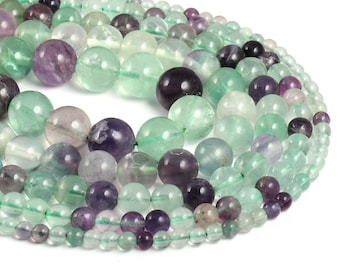 1 Full Strand 15.5" Genuine Natural Loose Round Semi Precious Smooth Colorful Fluorite Quartz Gemstone Beads 4mm 6mm 8mm 10mm 12mm