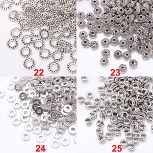 Bulk You Pick stile assortito 100 pezzi rondelle in argento tibetano antico sciolto rotondo margherita ciambella distanziatore perline in metallo per creazione di gioielli fai da te immagine 9