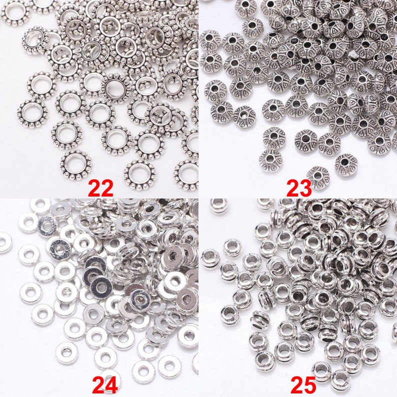 Bulk You Pick Assorted Style 100 pcs Antique Tibetan Silver Rondelle Loose Round Daisy Donut Spacer Metal Beads for DIY Jewelry Making zdjęcie 9