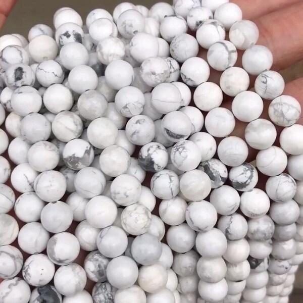 1 rang complet 15,5 pouces véritables perles rondes semi-précieuses naturelles howlite lisse turquoise blanc pierre gemme 4 mm 6 mm 8 mm 10 mm 12 mm