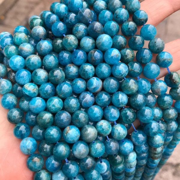 1 Full Strand 15.5" Genuine Natural A Grade Loose Round Semi Precious Healing Stone Smooth Blue Apatite Gemstone Beads 4mm 6mm 8mm 10mm 12mm