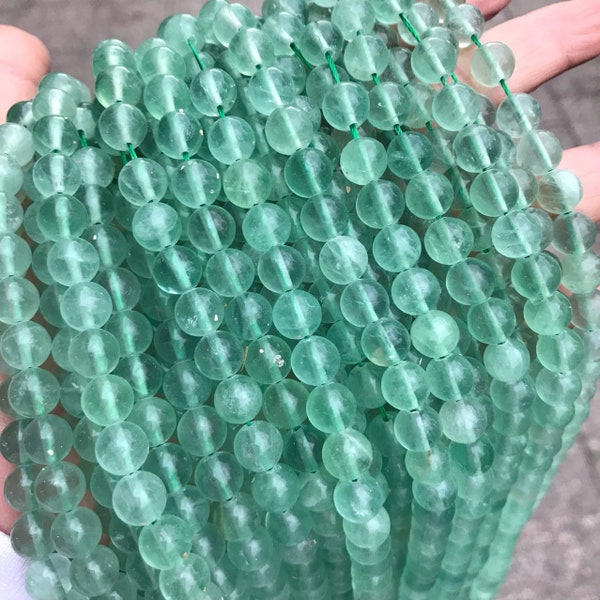 1 Voller Strang 15,5 "echte natürliche lose runde Halb kostbare glatte grüne Fluorit Quarz Edelstein Perlen 6mm 8mm 10mm