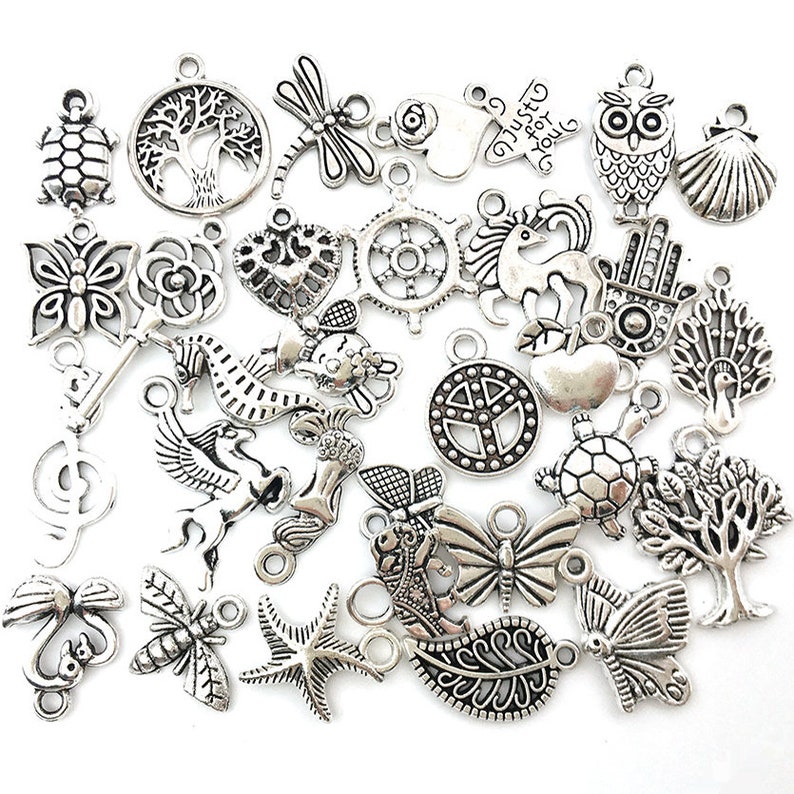 Bulk Wholesale Lot Assorted Style Multicolor Gold Emaille Charms für DIY Armband Halskette Handmade Schmuck Herstellung Zubehör Silver (100pcs)