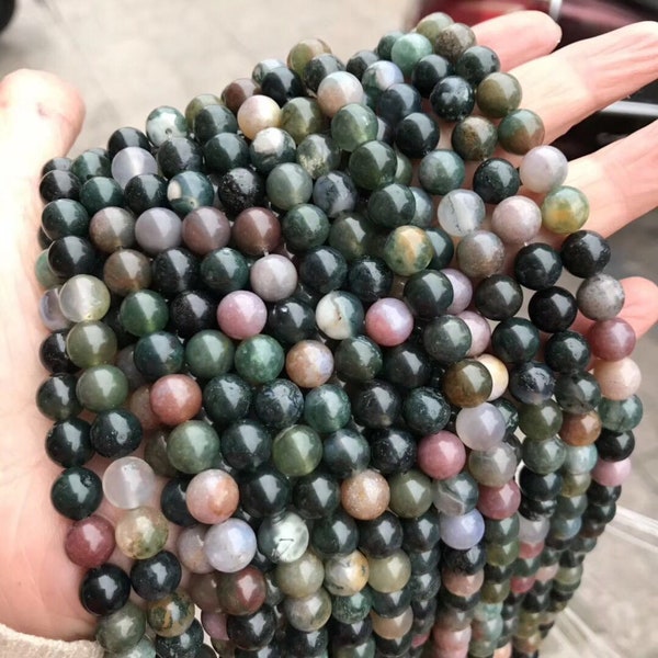 1 Full Strand 15.5" Genuine Natural A Grade Loose Round Semi Precious Smooth Indian Agate Stone Gemstone Beads 4mm 6mm 8mm 10mm 12mm