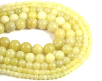 1 Full Strand 15.5" Genuine Natural A Grade Loose Round Semi Precious Smooth Yellow Lemon Jade Stone Gemstone Beads 4mm 6mm 8mm 10mm 12mm