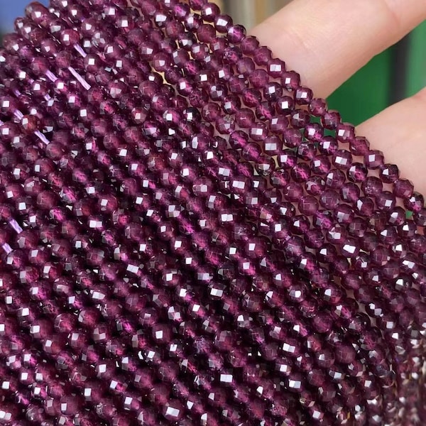 1 Full Strand 2mm/3mm Small Natural Loose Micro Round Faceted AAA Purple Almandine Garnet Gemstone from Mozambique Seed Stone Beads