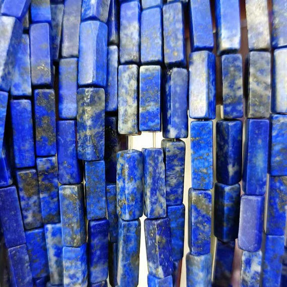 Lapislazuli Perlen 4x13 Mm – Rechteckig, Spaltrohr, Für Schmuckherstellung, Ca. 30 Stück
