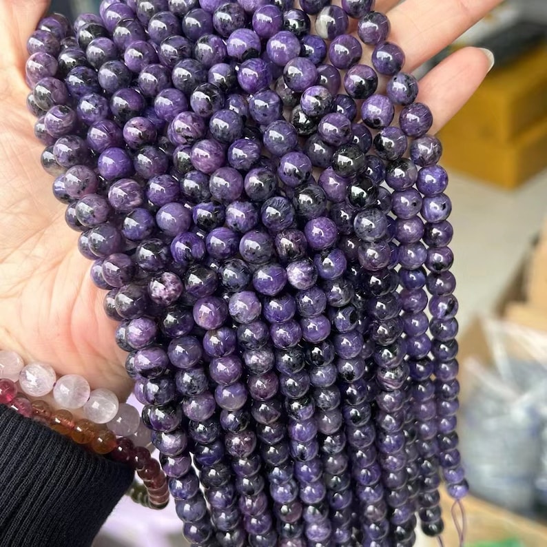 1 Full Strand Genuine Natural Real Healing Semi Precious Purple Charoite Gemstone Beads Beading for DIY Bracelet Necklace Jewelry Making image 2