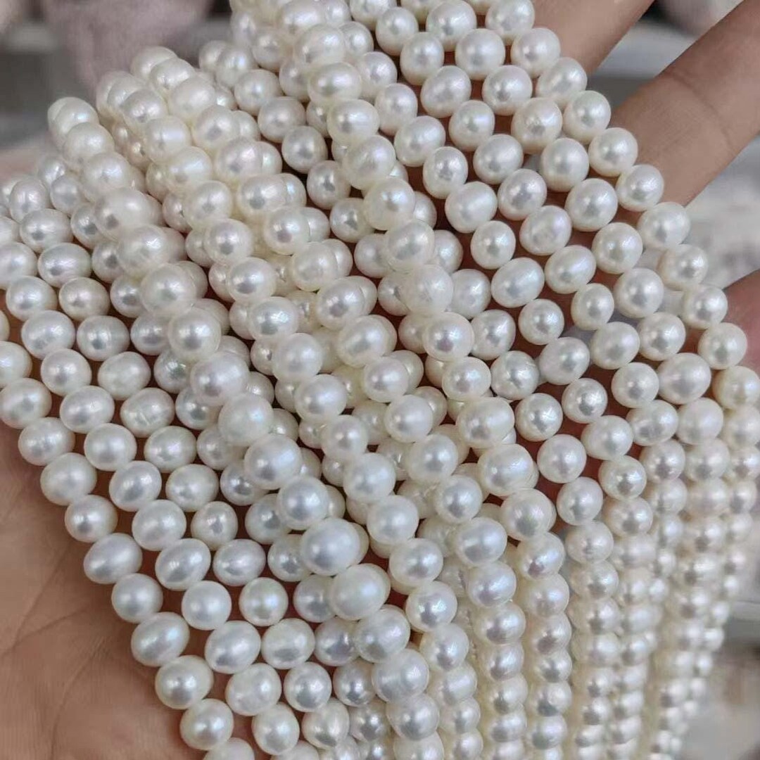 Nearly Round White Freshwater Pearl Loose Beads Strand - 4mm To 11mm, 15" Baroque Seed Beads