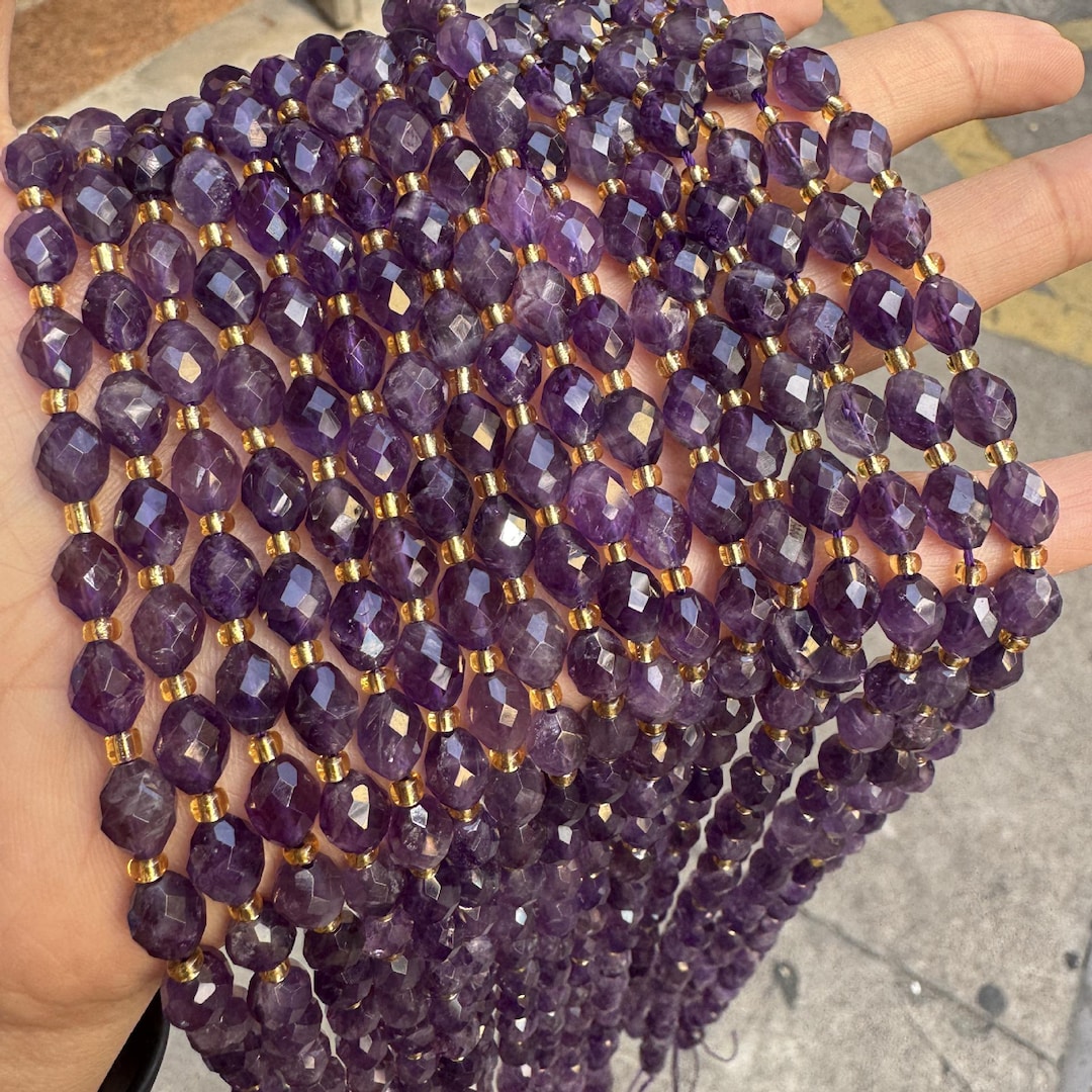 6*8mm Genuine Natural Micro Faceted Rice Shape Purple Amethyst Gemstone ...