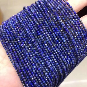 1 fil complet 2/3/4 mm petites perles naturelles polies en vrac micro rondes à facettes bleu lapis lazuli pierres précieuses pour la fabrication de bijoux 39,1 cm image 3