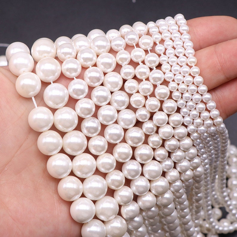 1 brin complet 15,5 po., rondes, populaires, mode, perles de coquillage blanc ivoire, brillant 2 mm 3 mm 4 mm 5 mm 6 mm 8 mm 10 mm 12 mm 14 mm image 3