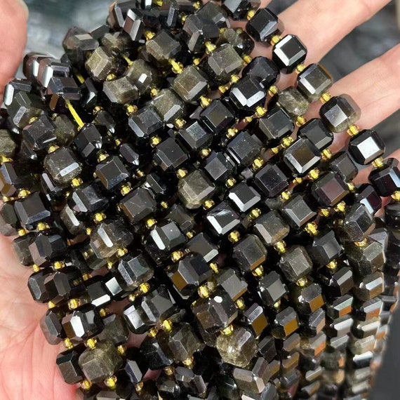 thumbnail image 2 of Natural Golden Black Obsidian Loose Beads - Faceted Round 8mm For Jewelry Making (25+ Pieces) 2 of 5