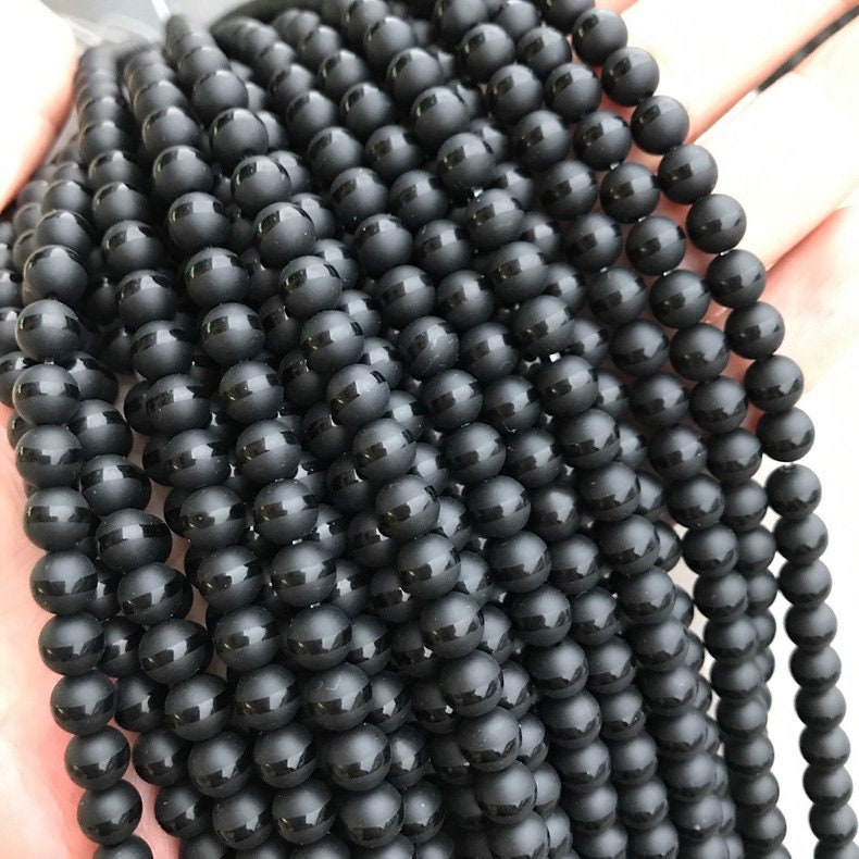 35 Perline Agata Onice Nero Opaco 10mm - Pietre Naturali Per Gioielli