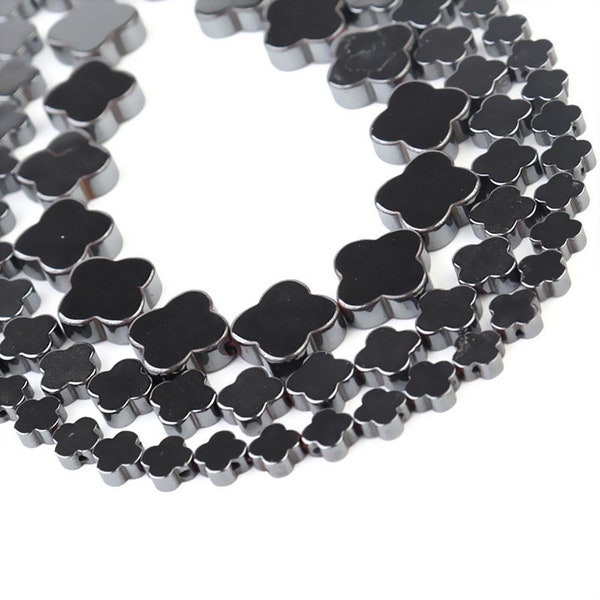 1 Full Strand 15.5" Genuine Natural Flat Clover Flower Shape Shape Black Hematite Loose Gemstone Beads for Bracelet Necklace Jewelry Making