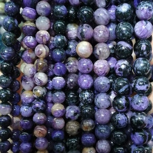 1 Full Strand Dark Purple Charoite Lepidolite Mixed Mala Beads Gemstone Stone Beading for DIY Beading Bracelet Necklace Jewelry Making 15.5"