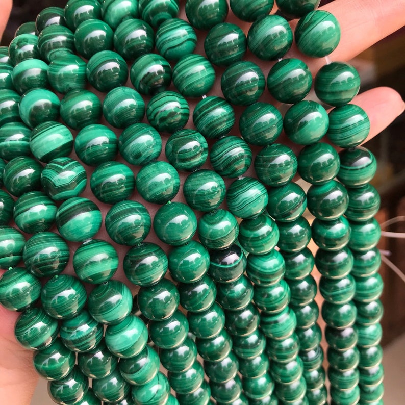 1 rang complet de 15,5 po., véritables perles rondes, semi-précieuses, naturelles, malachites vertes, de qualité brute, 6 mm 8 mm 10 mm 12 mm image 6