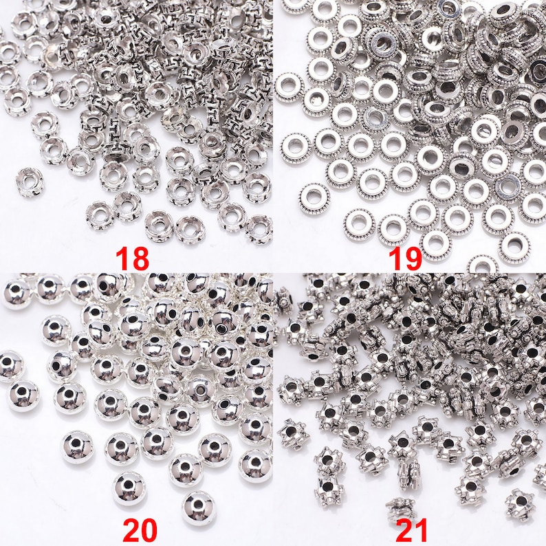 Bulk You Pick stile assortito 100 pezzi rondelle in argento tibetano antico sciolto rotondo margherita ciambella distanziatore perline in metallo per creazione di gioielli fai da te immagine 8