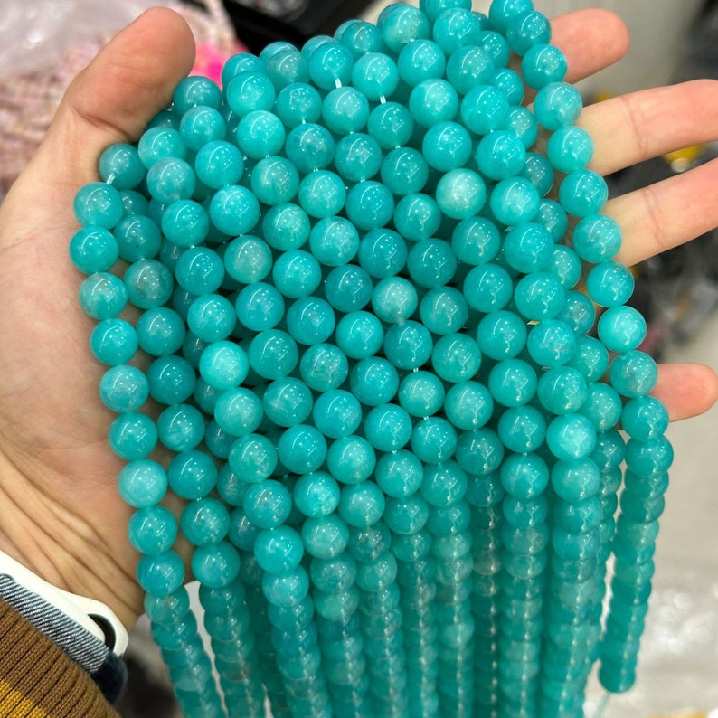 1 brin complet 15 véritable naturel rond semi-précieux véritable naturel de qualité 3A Mozambique amazonite pierres précieuses perles 4 mm 6 mm 8 mm 10 mm 10mm (approx 35pcs)