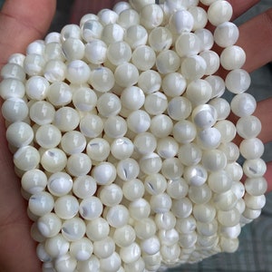 1 brin complet 15,5 pouces en vrac rond naturel rond nacre perles de nacre pour la fabrication de bijoux 2 mm 3 mm 4 mm 5 mm 6 mm 8 mm 10 mm 12 mm White