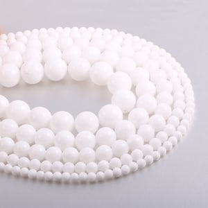 1 Full Strand 15.5&quot; Genuine Natural A Grade Loose Round Semi Precious Stone Smooth White Porcelain Jade Gemstone Beads 4mm 6mm 8mm 10mm 12mm