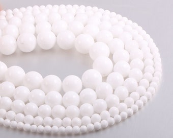 Natural Round Smooth White Porcelain Color Stone Beads, 15" Strand 4/6/8/10/12mm