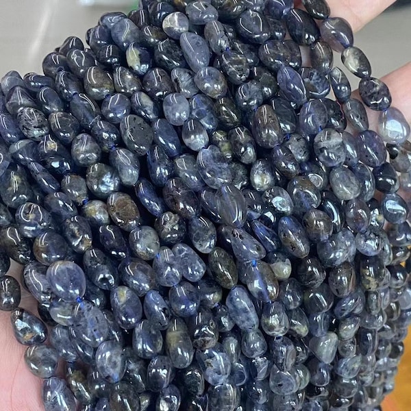 1 Full Strand Loose Irregular Stone Genuine Natural Pebble Nugget Blue Iolite Healing Rock Mineral Gemstone Beads 6mm X 8mm