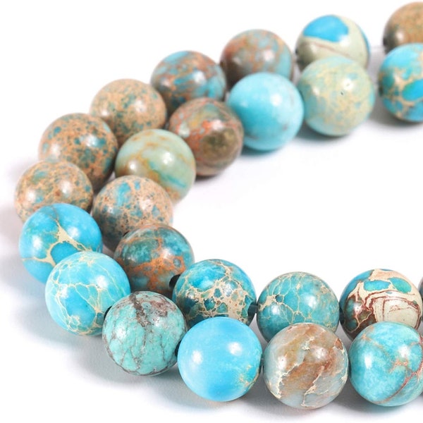 1 Full Strand 15.5" Loose Round Stone Smooth Lake Blue Impression Imperial Sea Sediment Terra Jasper Gemstone Beads 4mm 6mm 8mm 10mm