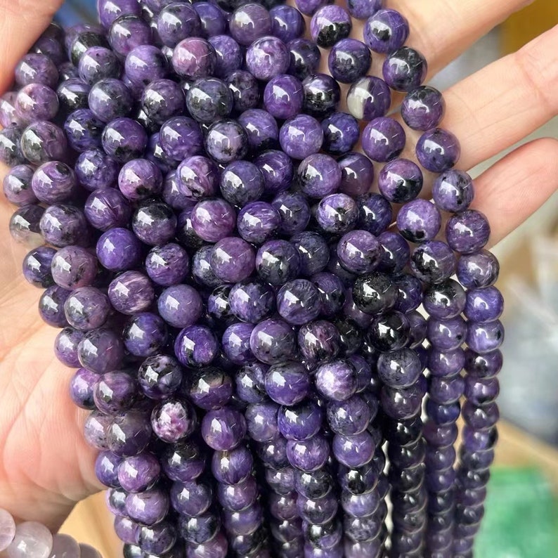 1 Full Strand Genuine Natural Real Healing Semi Precious Purple Charoite Gemstone Beads Beading for DIY Bracelet Necklace Jewelry Making image 3