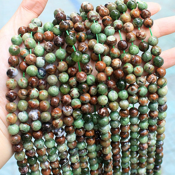 1 Full Strand Genuine Natural Real Green Opal Gemstone Loose Round Beads Stone Gemstone Fournisseurs pour bricolage Fabrication de bijoux 6mm 8mm 10mm 15.5 »