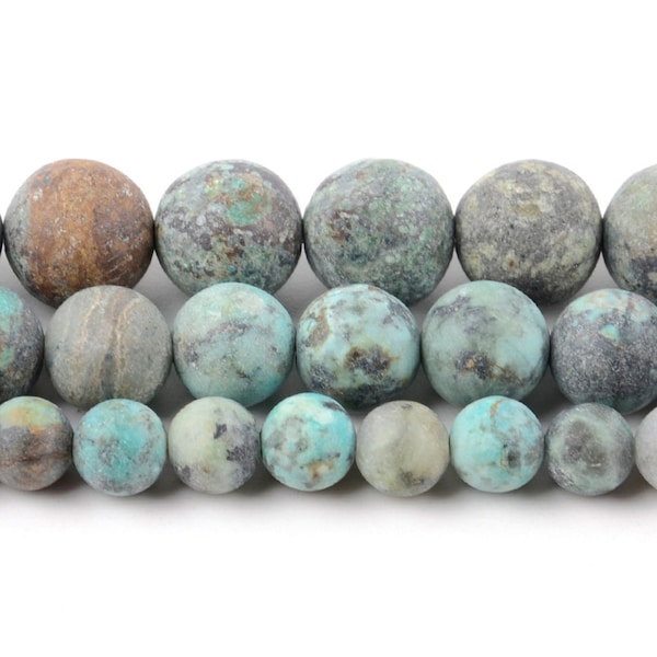 1 Full Strand Genuine Natural Loose Round Semi Precious Natural Matte Frosted African Turquoise Gemstone Beads 4mm 6mm 8mm 10mm 12mm