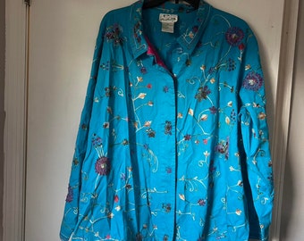 The Quacker Factory Women's Blue Floral Lined Blazer Jacket Size 1X