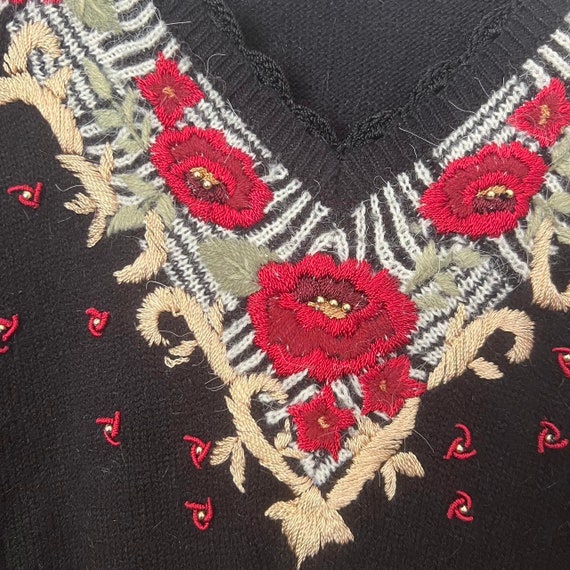 Vintage Jantzen Sweater Womens L Black Red Fair I… - image 3