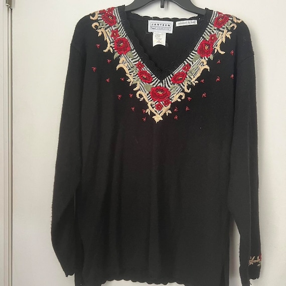 Vintage Jantzen Sweater Womens L Black Red Fair I… - image 1