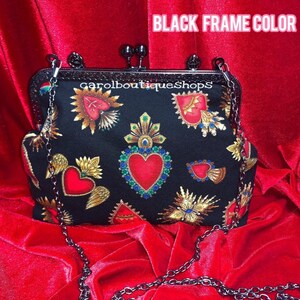 Monedero con cierre de beso, monedero con cadena y cierre de corazón sagrado, bolso de noche, bolso de hombro estilo retro inspirado en México, bolso de mano, vintage