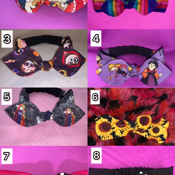 Big Bow headband Disney villains headband Betty Boop sunflower Cruella maleficent serape Minnie Mouse Wonder Woman coco Frida Kahlo leopard