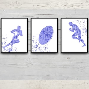 Rugby Wall Art Set of 3 Prints | Rugby poster | Unframed | A5 A4 A3 A2 | Rugby decor