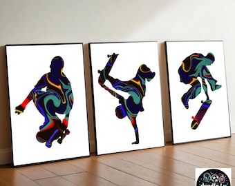 Skateboard Art Prints | Skateboarder posters | Set of 3 | Boys Bedroom Decor