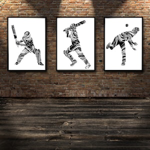 Set of three. Cricket decor. Cricket prints. Boys sports decor. Cricket print set. Cricket wall art.boys print. Cricket decal