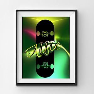 Personalised Skateboard Wall Art  – Boys Room Decor, Skater Poster, Cool Teen Bedroom Prints, Skateboarding Art – A5 A4 A3 A2 Sizes
