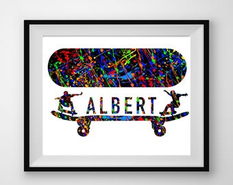 Lámina personalizada de monopatín / Póster de skate / Decoración para habitación infantil / Regalo para skaters