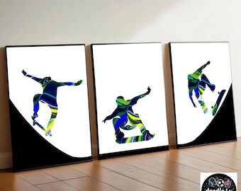 Skateboard Prints | Skateboarding posters | Skater Boys Bedroom Wall Art | Set of 3