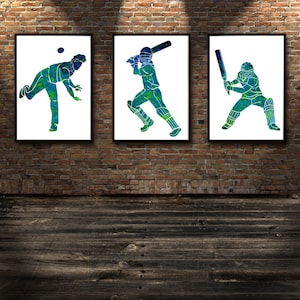 Cricket poster, Cricket prints, Cricket wall art, cricket bedroom decor, Set of three prints, boys bedroom posters, boys bedroom prints