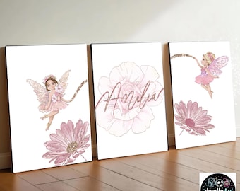 Ensemble d'impressions de fées personnalisées | Décoration de chambre de fille | lot de trois affiches de fées