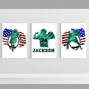 Personalised American Football Prints – Custom Number Wall Art | A5 A4 A3 A2 Sizes | Set of three american football posters