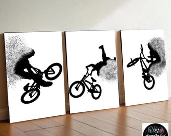 BMX Bike Wall Art Prints | Biker posters for boys bedroom | set of three | Bike decor